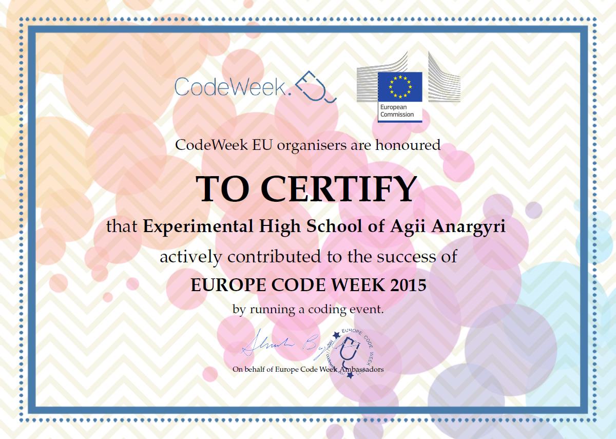 Europe Code Week 2015 - Certificate